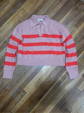 Velvet Striped Collared Knit Sweater - Pink & orange